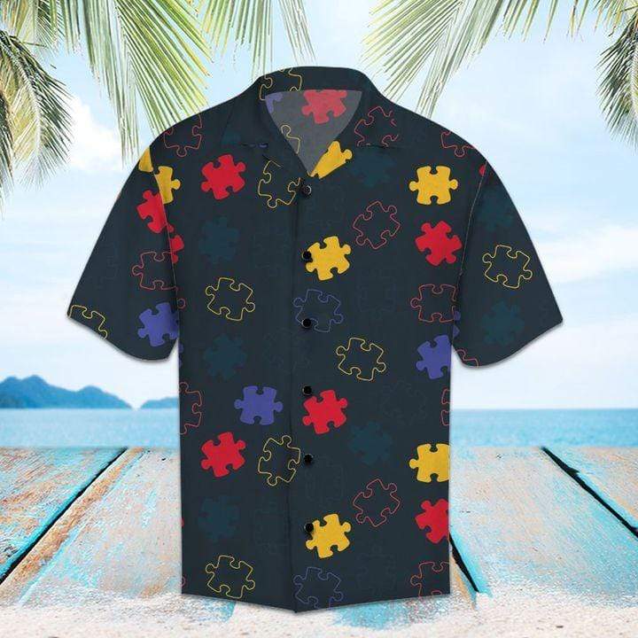 Autism Hawaiian Shirt Autism Puzzle Piece Pattern Hawaii Shirt Autism Aloha Shirt 