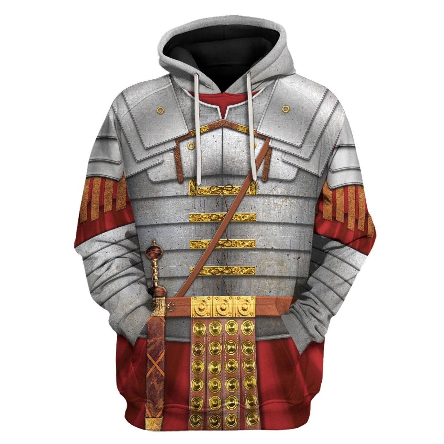 Historical Hoodie Roman Empire Soldier Armor Costume Hoodie Red Gray Unisex