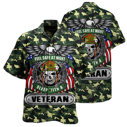 Veteran Hawaii Shirt Feel Safe At Night Sleep With A Veteran Aloha Shirt Green Unisex