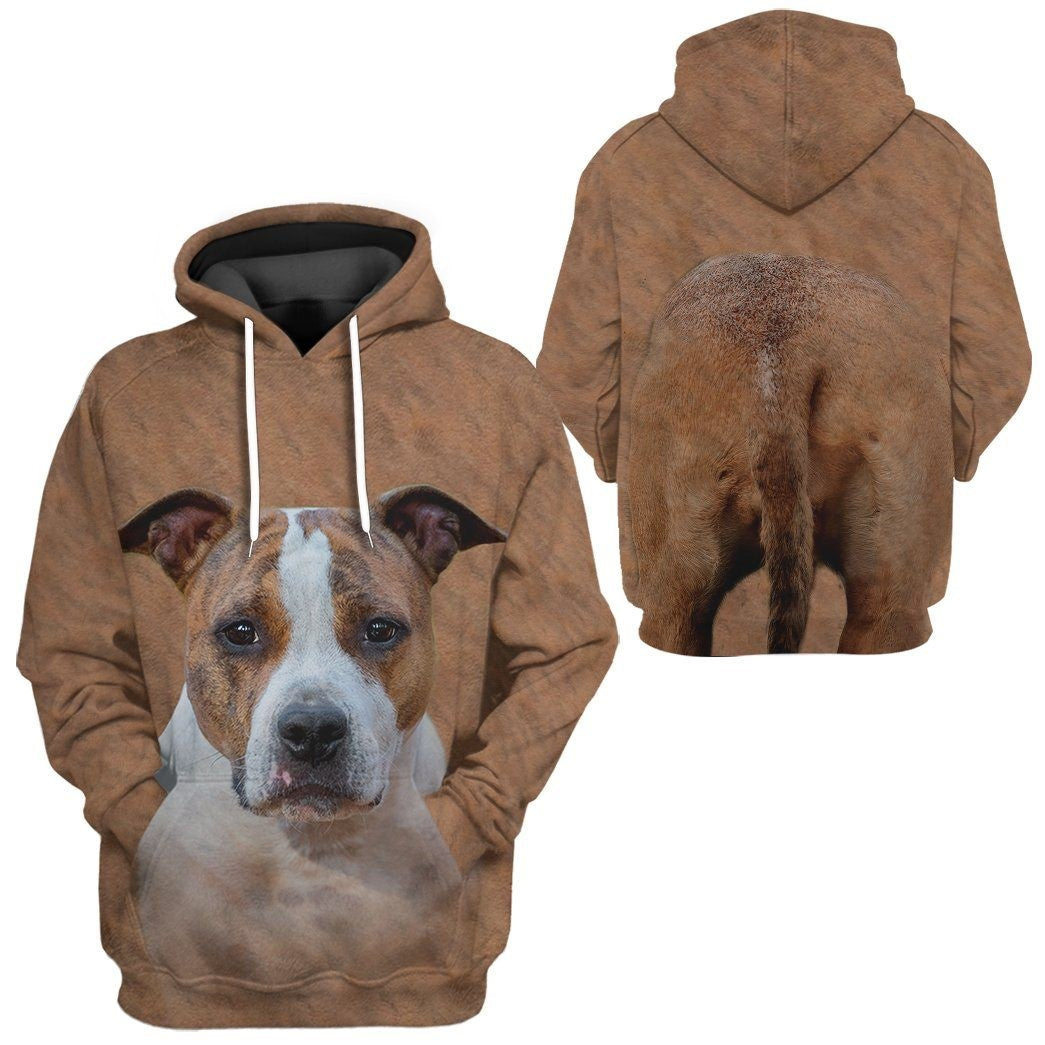 Dog Hoodie American Staffordshire Terrier Dog Front And Back T-shirt Brown Unisex