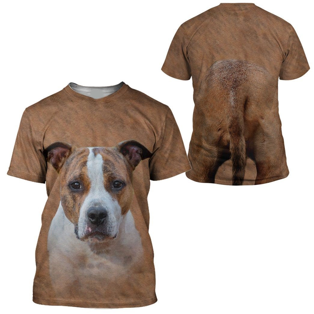 Dog Hoodie American Staffordshire Terrier Dog Front And Back T-shirt Brown Unisex