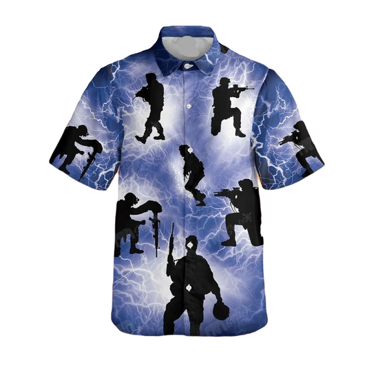 Veteran Hawaii Shirt Veteran Blue Lightning Pattern Aloha Shirt Blue Unisex