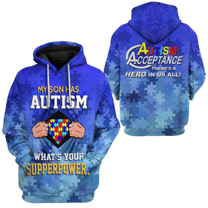  Autism Mom Hoodie My Son Has Autism Superpower 3D Hoodie Autism Apparel 