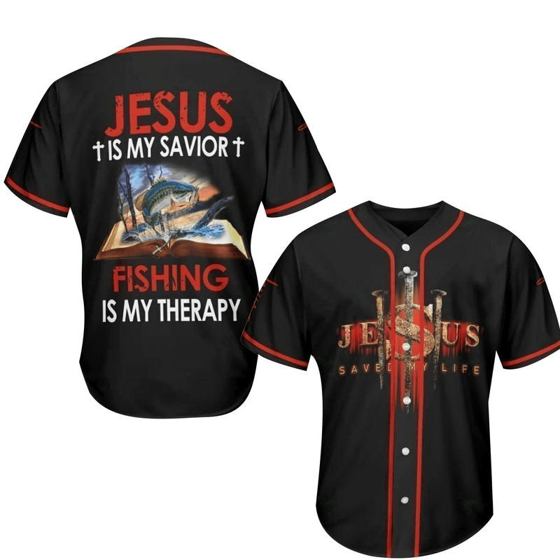 Jesus Baseball Jersey Fishing Is My Therapy Jesus Jersey Shirt Black Unisex Adult New Release
