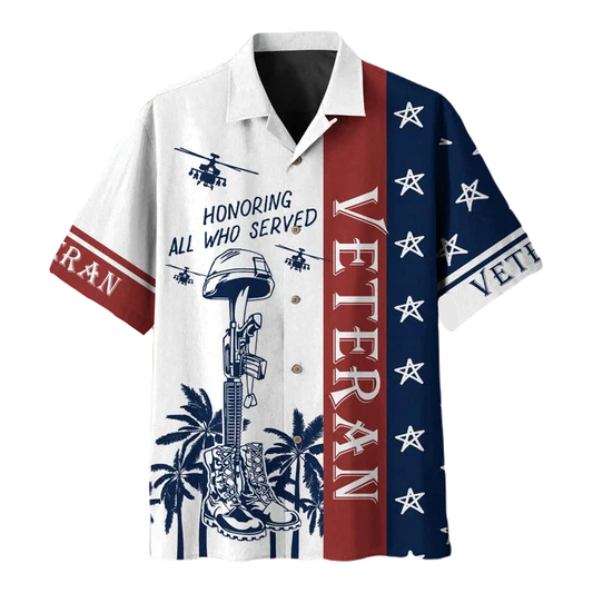 Veteran Hawaii Shirt Honoring All Who Served Aloha Shirt Red Blue White Unisex